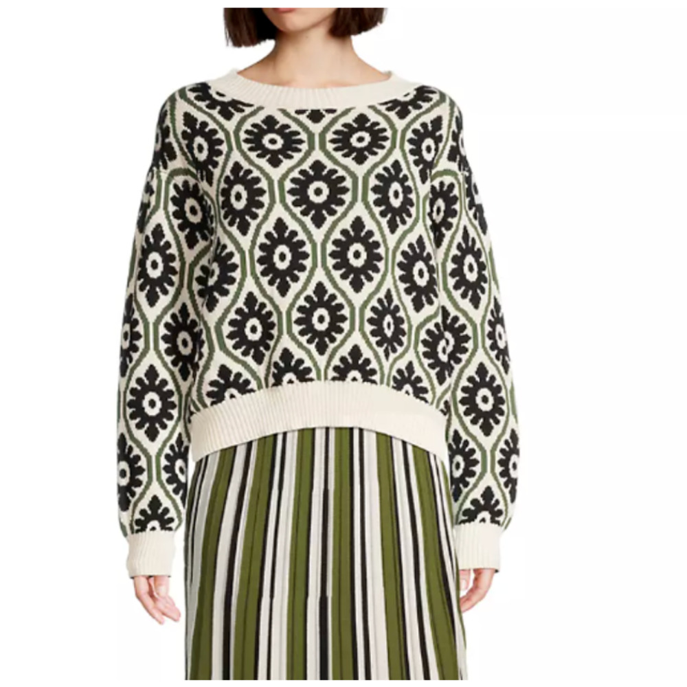 Max Mara Tavola Sweater Jacquard Needlepoint Bateau‎ Oversized Long-sleeve, L